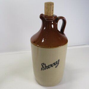 Vintage English Stoneware Sherry Flagon Two-Tone Pitcher Cottagecore Barware